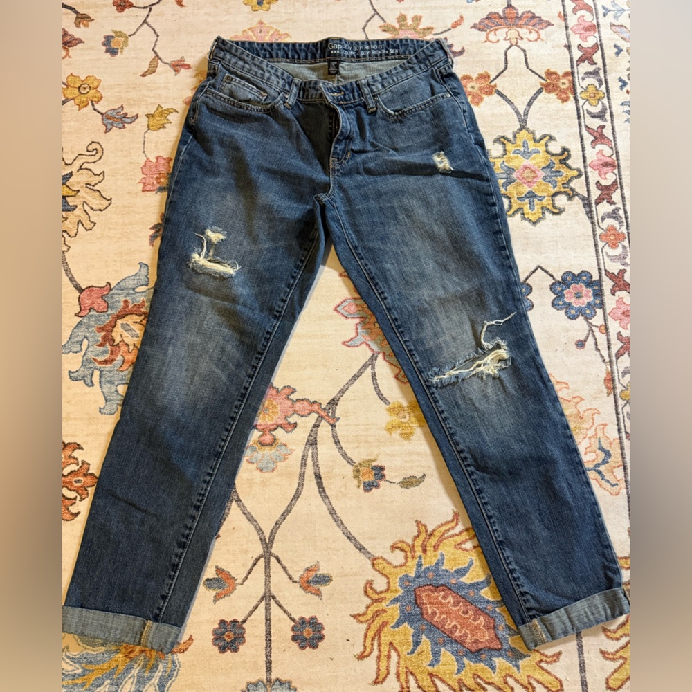 GAP Dark Blue Distressed Boyfriend Jeans